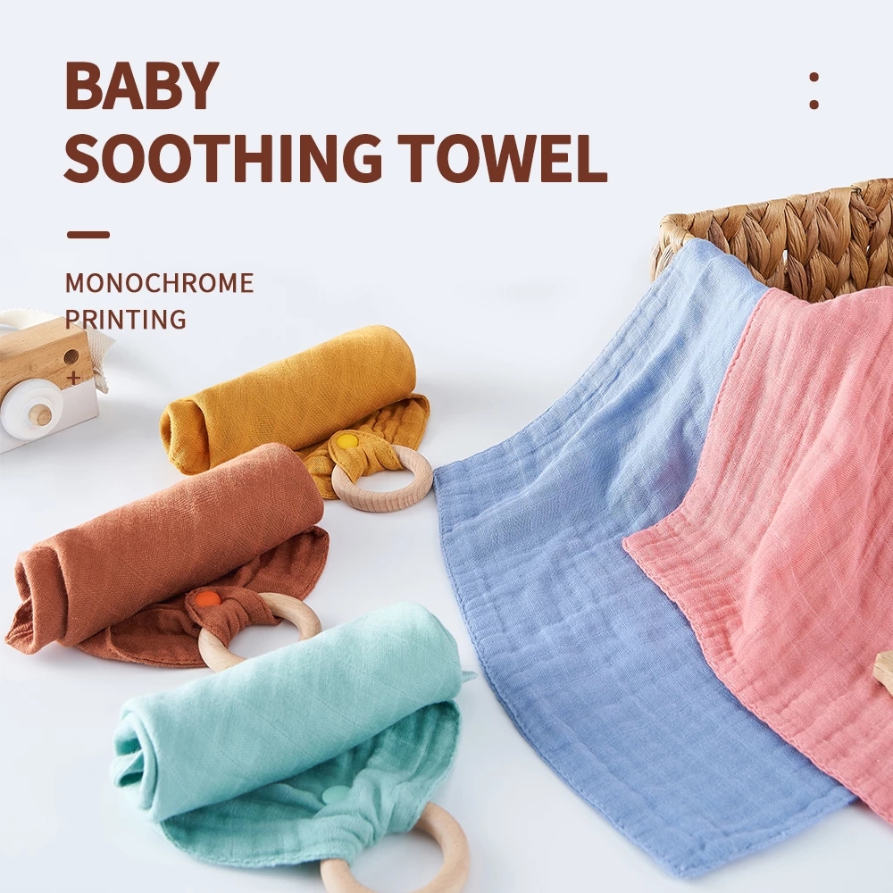 HappyFlute Hot Sale Baby Soothing Towel Importable Sleep Towel Bamboo Cotton Plain Color Baby Hand Grasping Saliva Towel Bibs