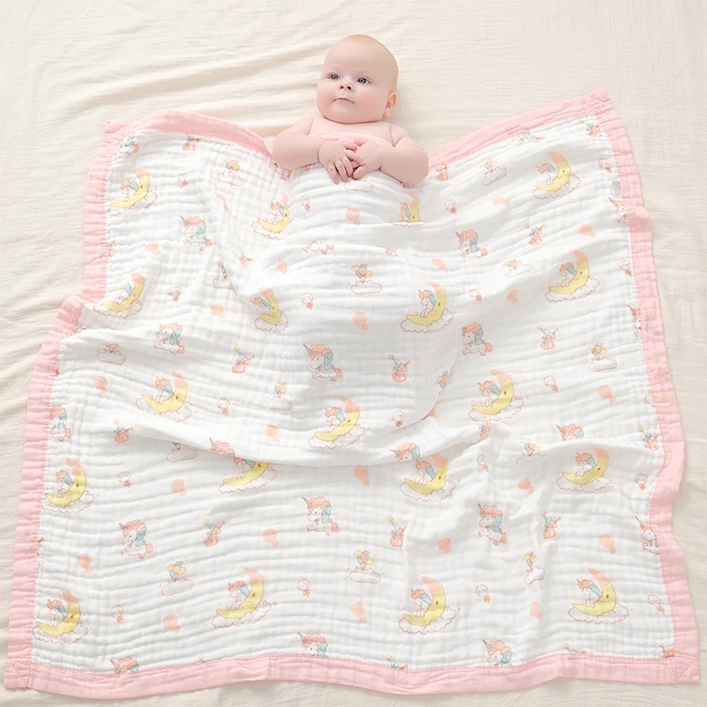 Happyflute Four Seasons 6 Layers Muslin Cotton Baby Swaddle Blanket Newborn Quilt Infant Bath Towel
