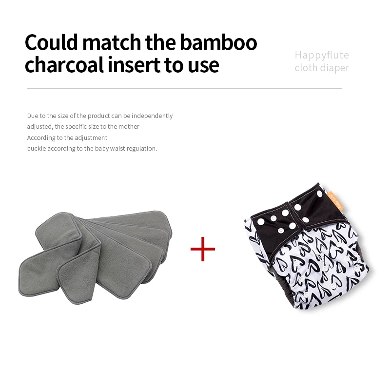 HappyFlute Bamboo Charcoal Fabric Inner With 1Pc Insert Reusable Waterproof Washable Super Soft Breathable Baby Cloth Nappy