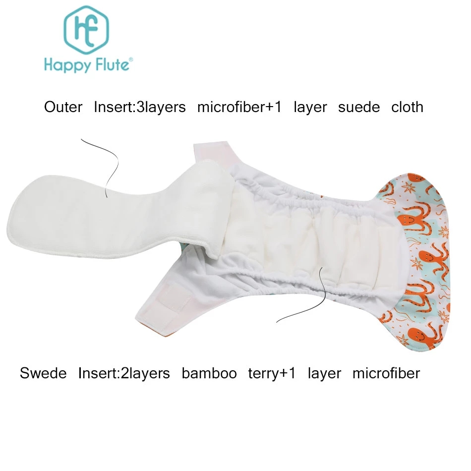 HappyFlute OS Cloth Diapers Reusbale & Washable Night AIO Baby Nappy Waterproof cloth nappy fit 0-2 years 3-15kg baby
