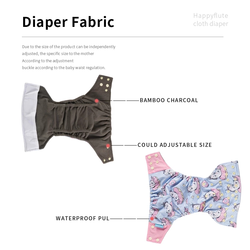 HappyFlute New 4PCS Set Bamboo Charcoal Inner Baby One Size Nappies Reusable Cloth Diaper