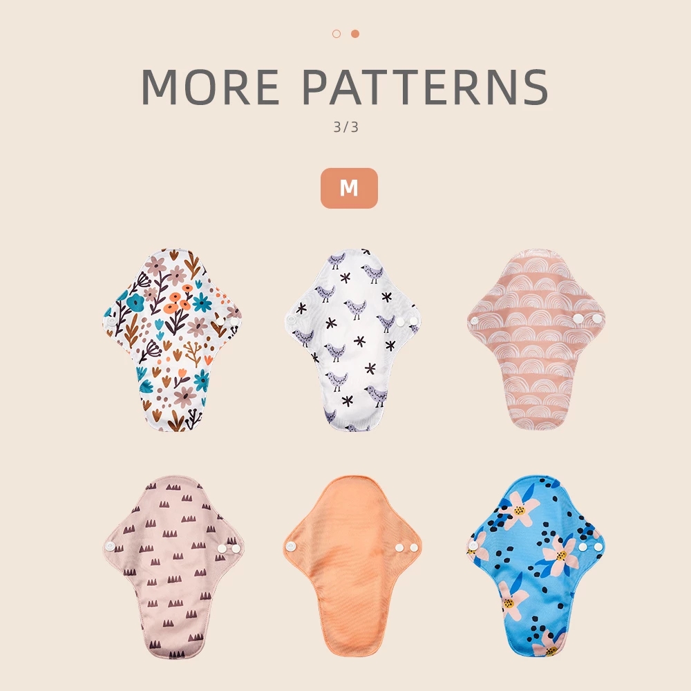 Happyflute 5pcs/set Absorbent Menstrual Pads Washable Sanitary Napkin Menstrual Ecological Cloth Pads With Fashion Prints M Size