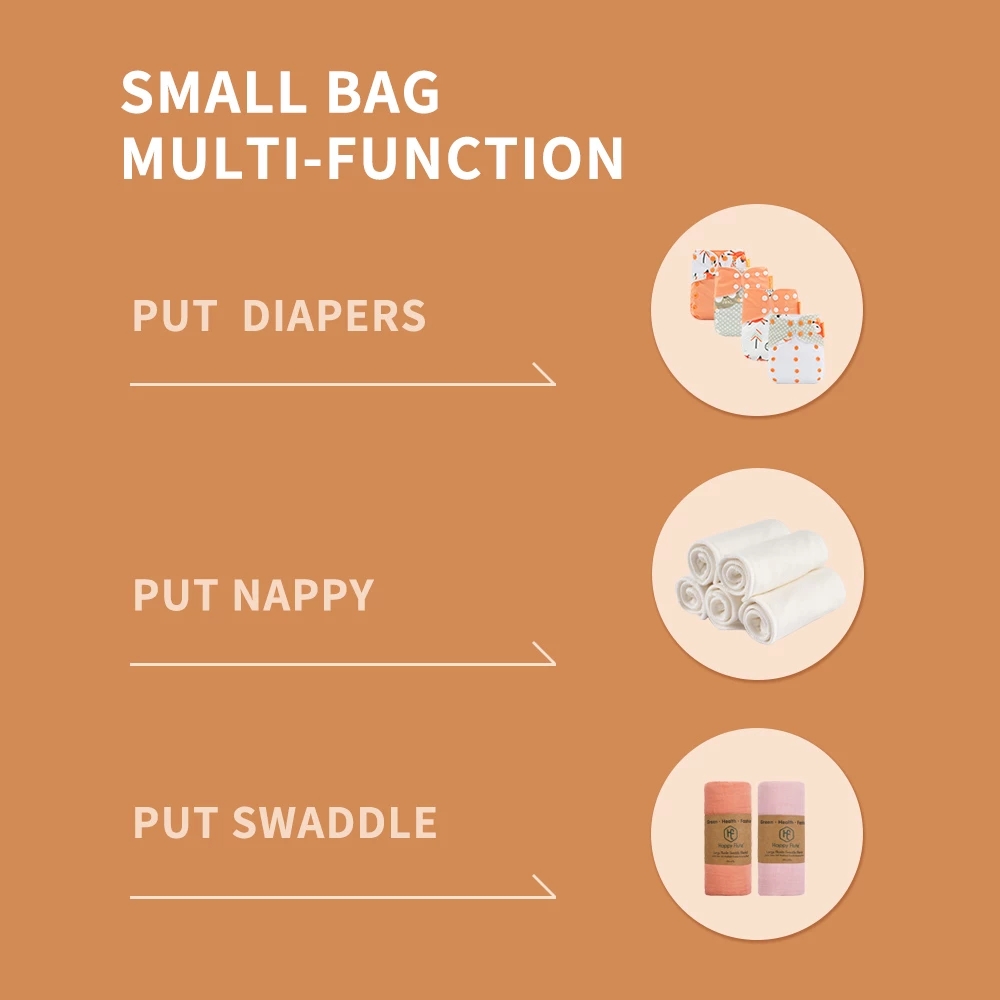 Happyflute Waterproof Diaper Bag Organizer Reusable Cloth Bag Mummy Storage Nappy Bag for Disposable Diaper And Clothing