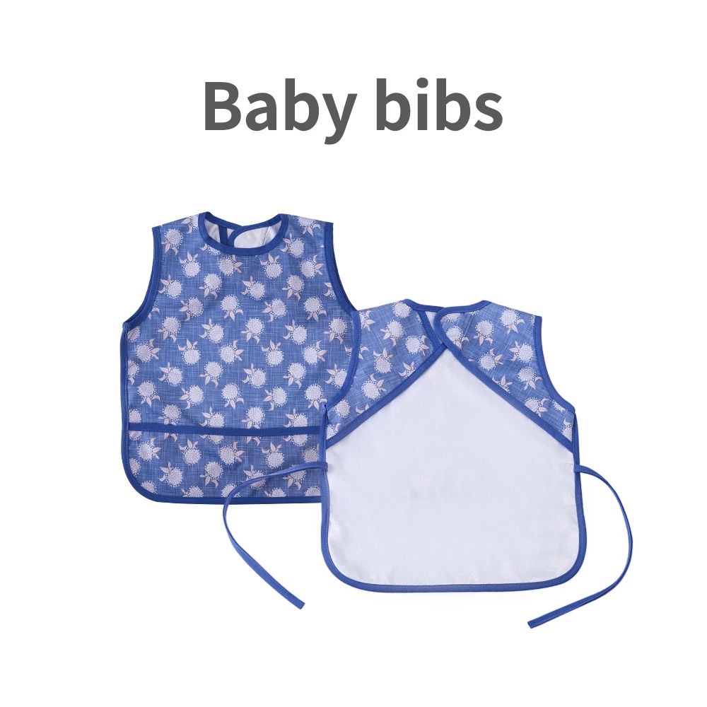 HappyFlute 1Piece With Pocket Waterproof Printing Sleeveless Hook&Loop+Strap Baby Feeding Bib Easy To Clean
